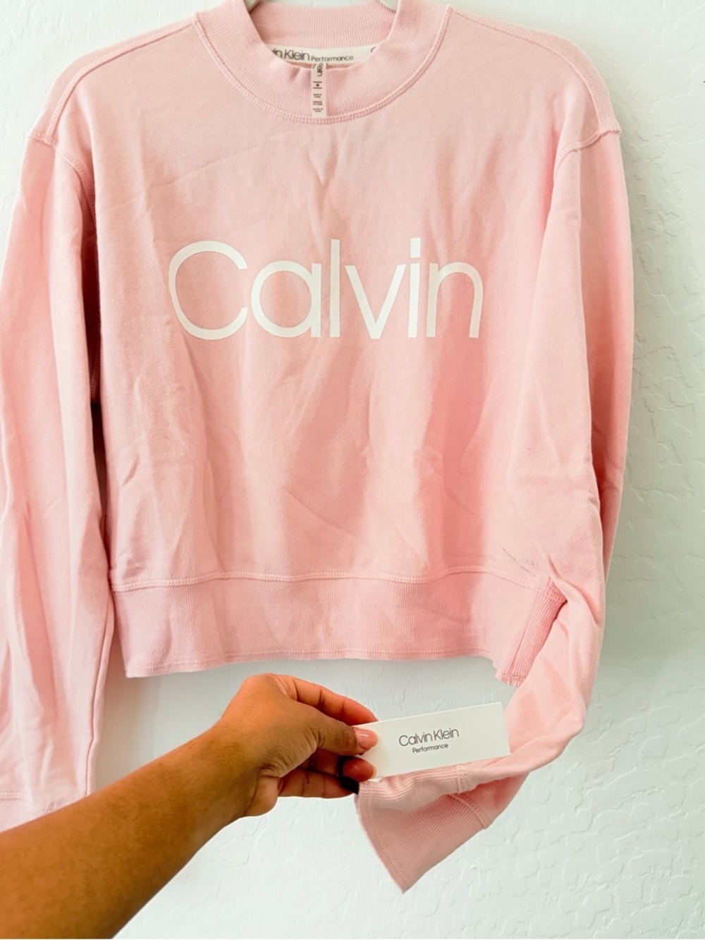 Calvin Klein Soft Pink Cropped Crew Sweatshirt - Picture 3 of 5